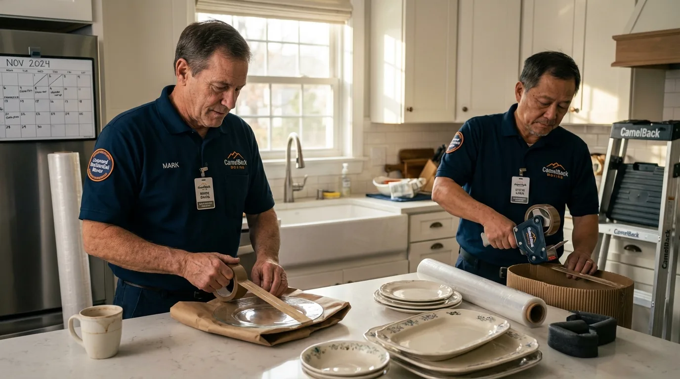 Professional crew packing kitchen dishware in Garden City, MI